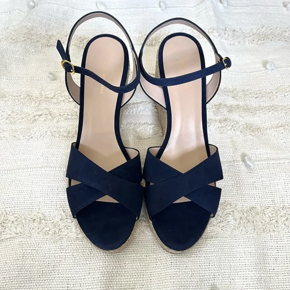 NWT Stuart Weitzman Rosemarie Leather Platform Espadrille Wedge Sandals sz 11.5 - Picture 3 of 10